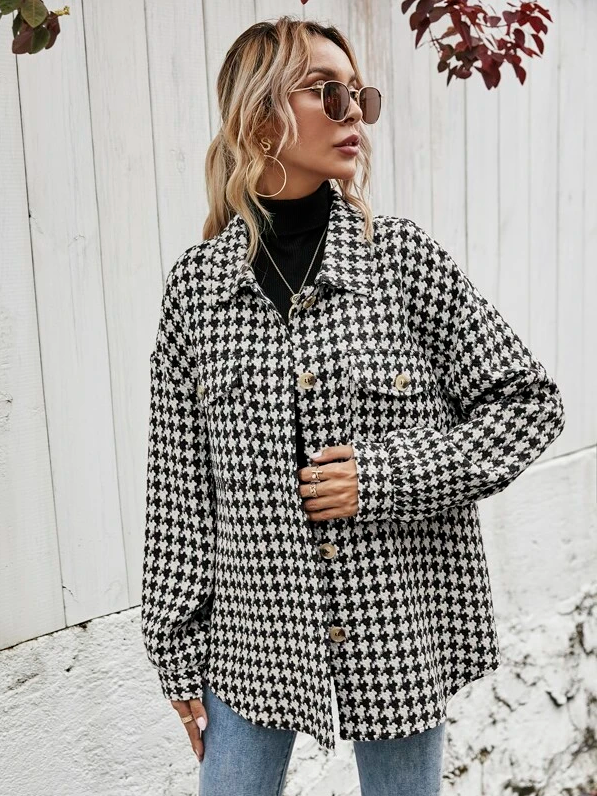 Shein Houndsooth Tweed Coat