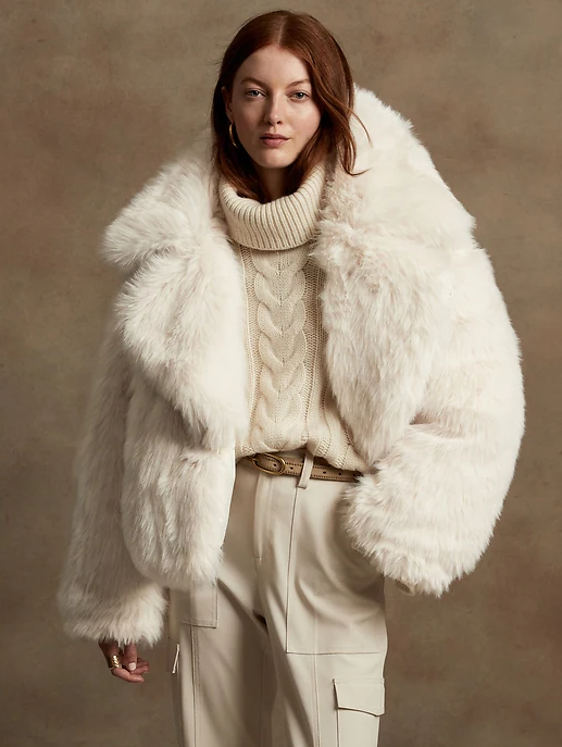 Faux fur winter 2021 coat from Banana Republic