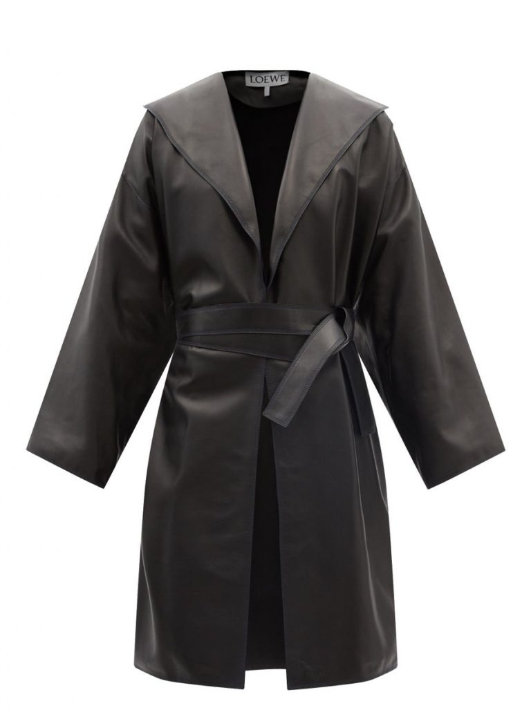 Long belted leather jacket for winter 2021 trend