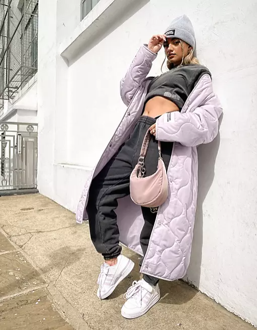 lilac quilted coat